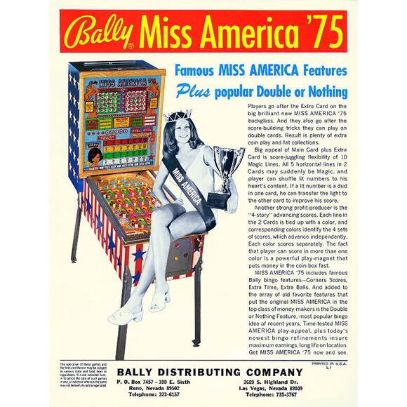 Miss America Pinball FLYER Original 1975 Bingo Game Art Pretty Lady Seated - Picture 4 of 7